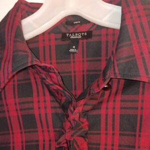 Talbots Red and Black Checkered Blouse